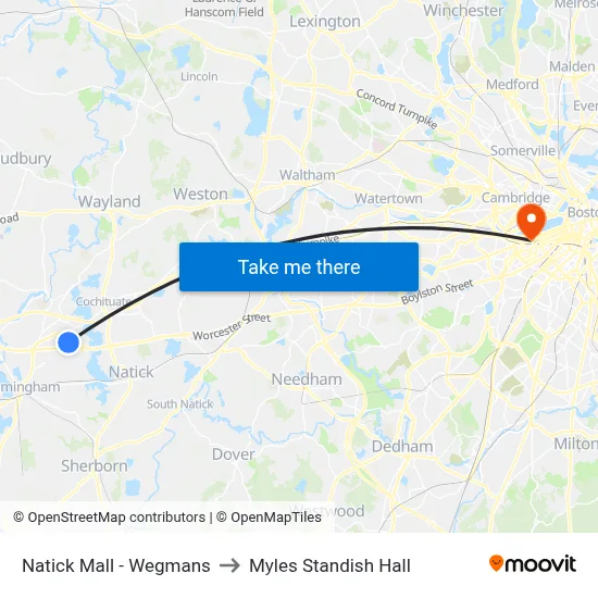 Natick Mall - Wegmans to Myles Standish Hall map