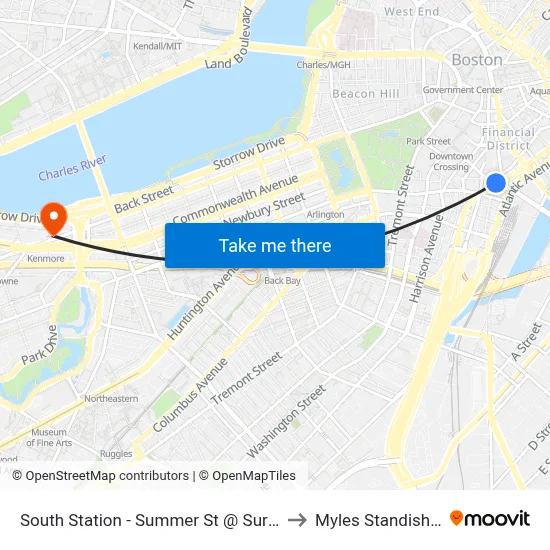 South Station - Summer St @ Surface Rd to Myles Standish Hall map