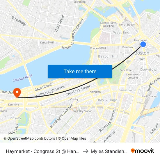Haymarket - Congress St @ Hanover St to Myles Standish Hall map