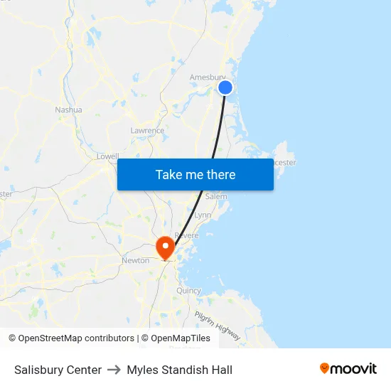 Salisbury Center to Myles Standish Hall map