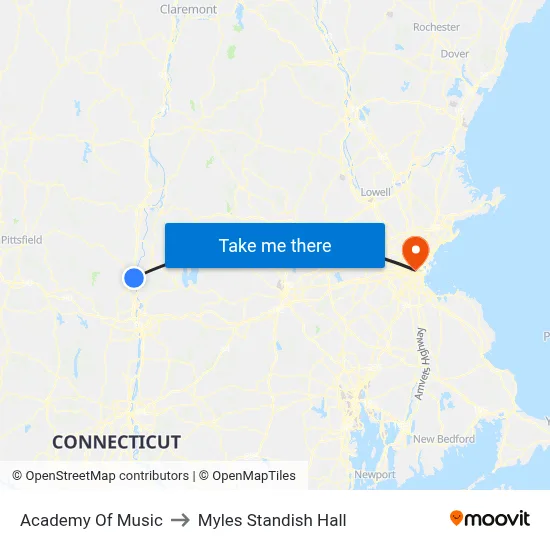 Academy Of Music to Myles Standish Hall map