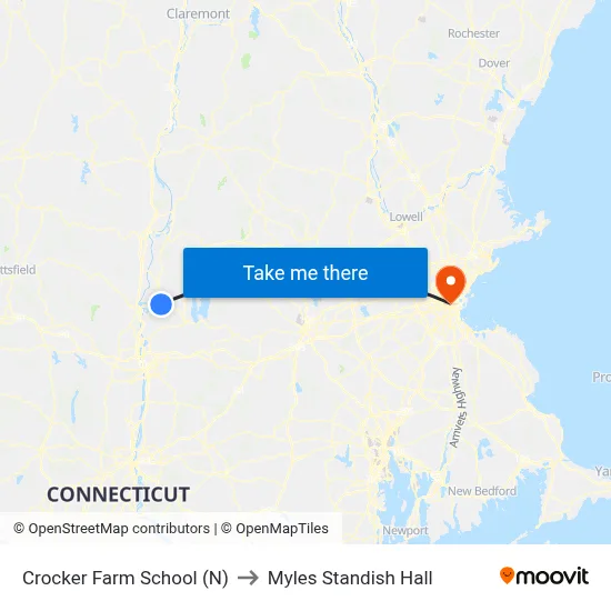 Crocker Farm School (N) to Myles Standish Hall map