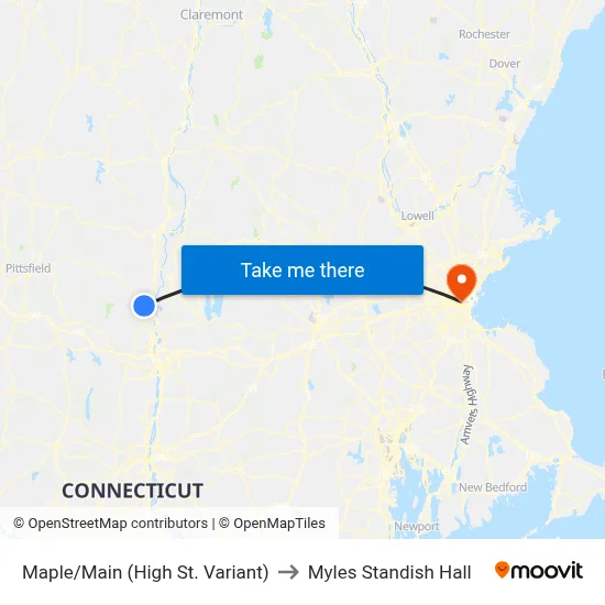 Maple/Main (High St. Variant) to Myles Standish Hall map