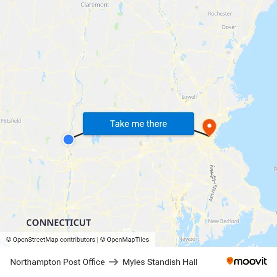 Northampton Post Office to Myles Standish Hall map