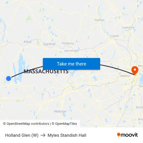 Holland Glen (W) to Myles Standish Hall map