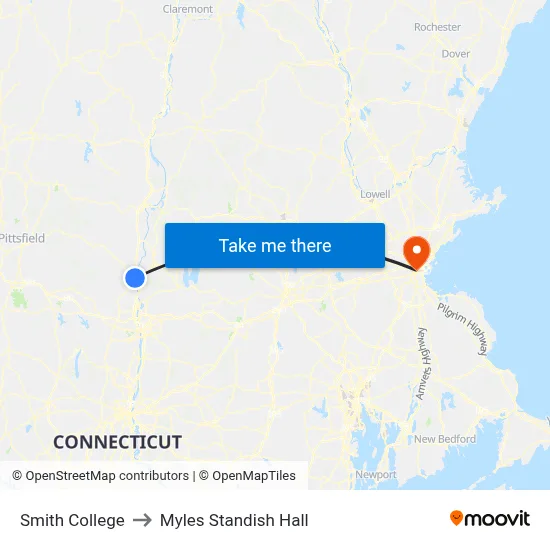 Smith College to Myles Standish Hall map