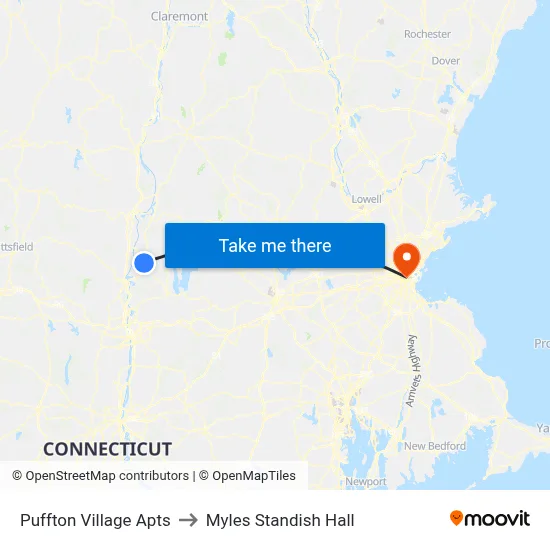 Puffton Village Apts to Myles Standish Hall map