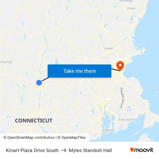 Kmart Plaza Drive South to Myles Standish Hall map