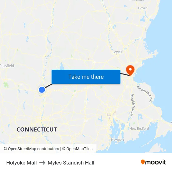 Holyoke Mall to Myles Standish Hall map