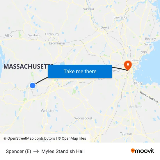 Spencer (E) to Myles Standish Hall map