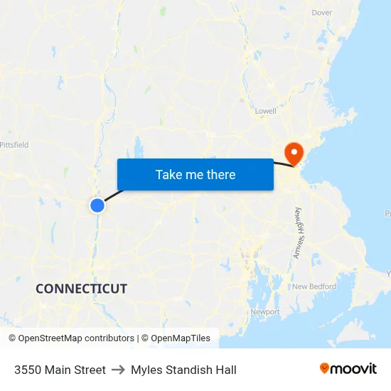 3550 Main Street to Myles Standish Hall map