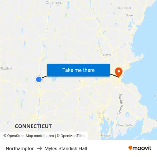 Northampton to Myles Standish Hall map