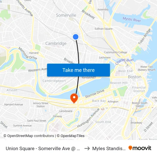 Union Square - Somerville Ave @ Prospect St to Myles Standish Hall map