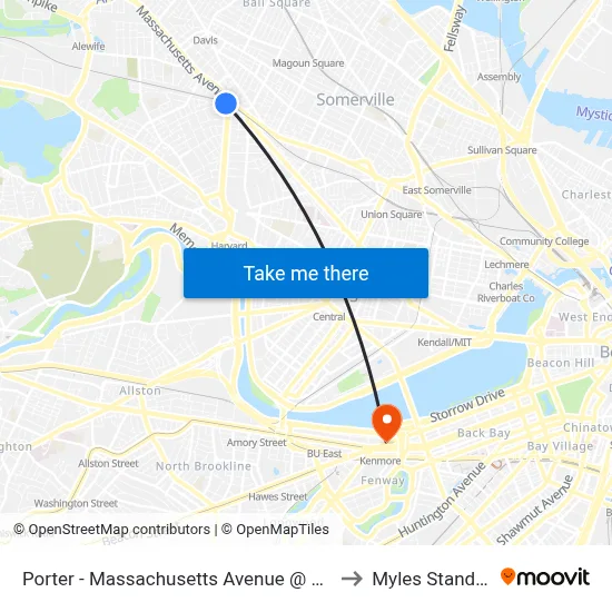 Porter - Massachusetts Avenue @ Mount Vernon St to Myles Standish Hall map