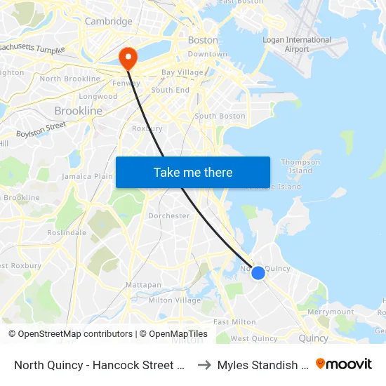 North Quincy - Hancock Street Garage to Myles Standish Hall map
