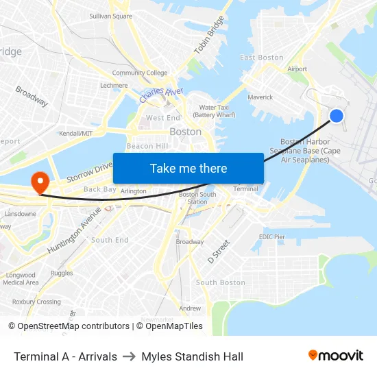 Terminal A - Arrivals to Myles Standish Hall map