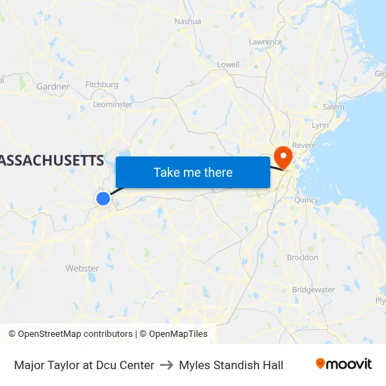 Major Taylor at Dcu Center to Myles Standish Hall map