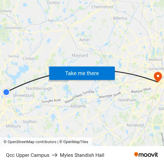 Qcc Upper Campus to Myles Standish Hall map