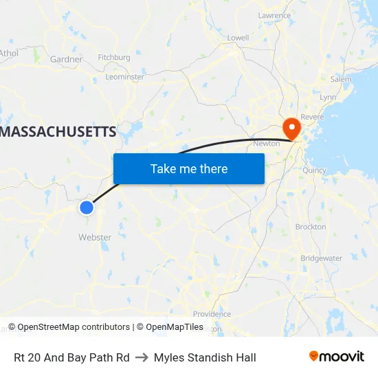 Rt 20 And Bay Path Rd to Myles Standish Hall map