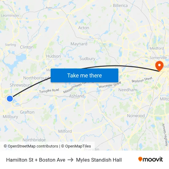 Hamilton St + Boston Ave to Myles Standish Hall map