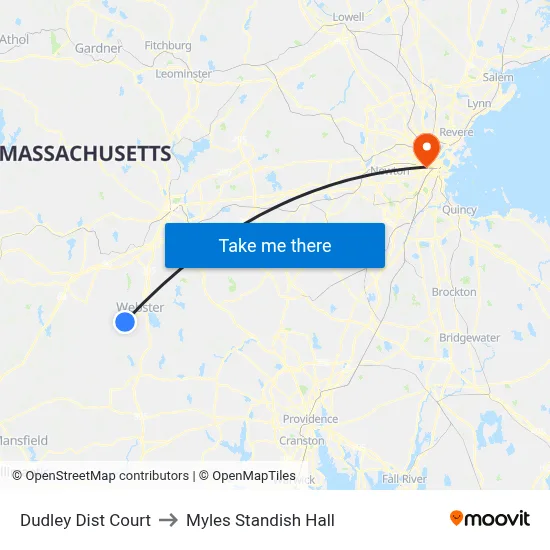 Dudley Dist Court to Myles Standish Hall map