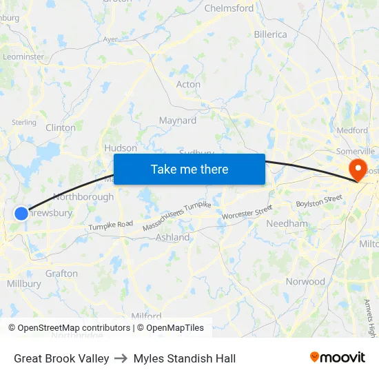 Great Brook Valley to Myles Standish Hall map