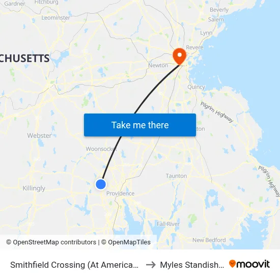 Smithfield Crossing (At American Eagle) to Myles Standish Hall map