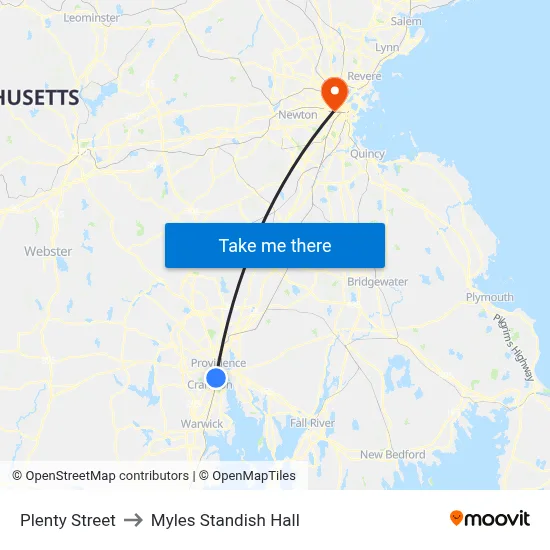 Plenty Street to Myles Standish Hall map