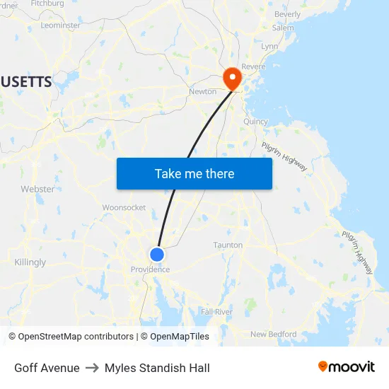 Goff Avenue to Myles Standish Hall map