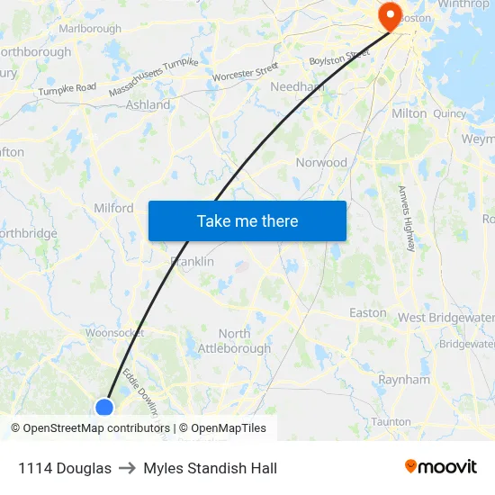 1114 Douglas to Myles Standish Hall map