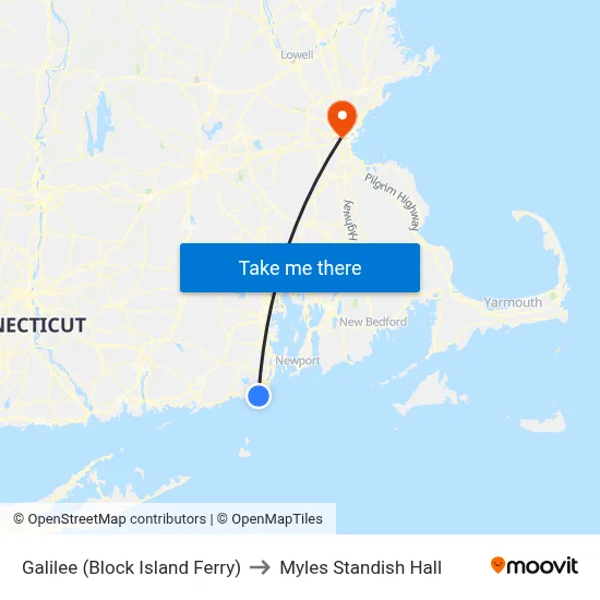 Galilee (Block Island Ferry) to Myles Standish Hall map