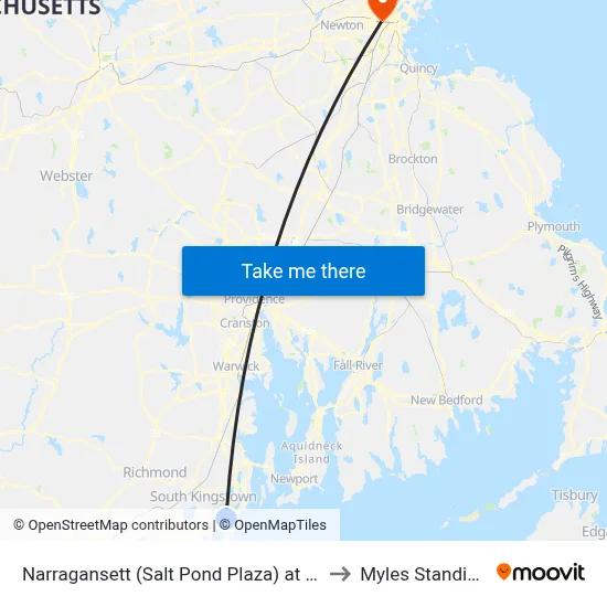 Narragansett (Salt Pond Plaza) at Stop & Shop to Myles Standish Hall map