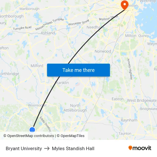 Bryant University to Myles Standish Hall map