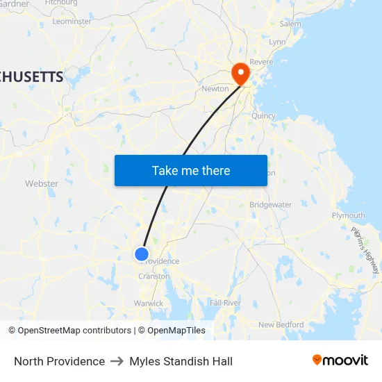 North Providence to Myles Standish Hall map
