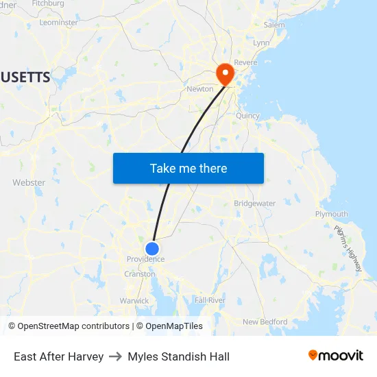 East After Harvey to Myles Standish Hall map