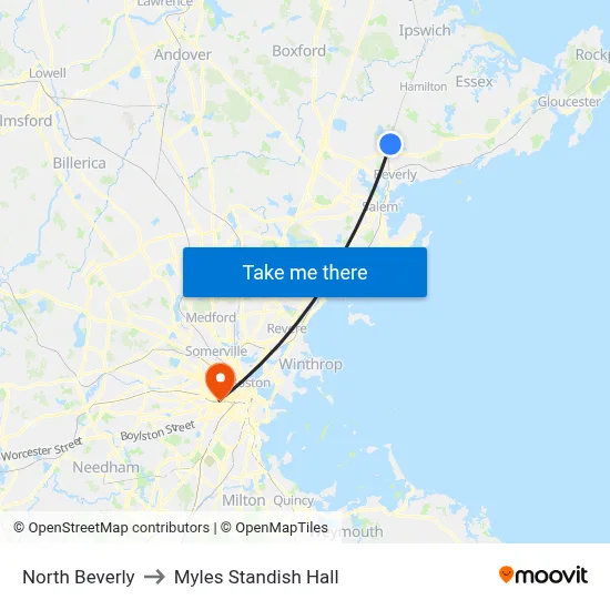 North Beverly to Myles Standish Hall map