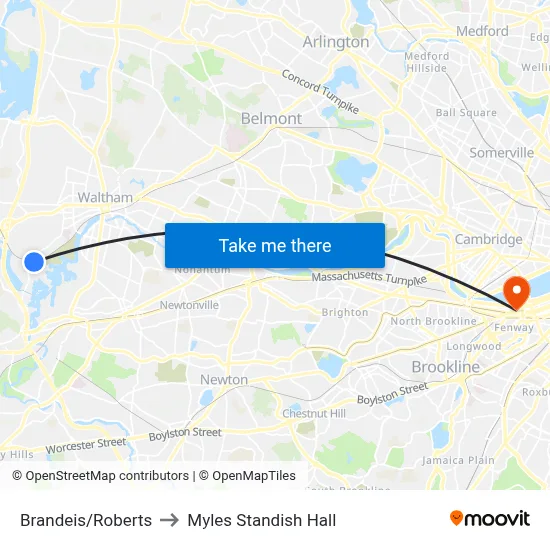 Brandeis/Roberts to Myles Standish Hall map