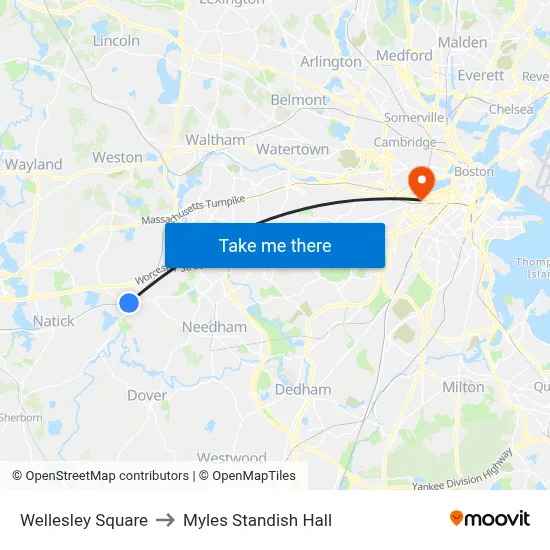 Wellesley Square to Myles Standish Hall map