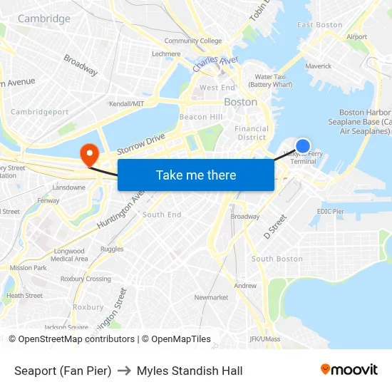 Seaport (Fan Pier) to Myles Standish Hall map