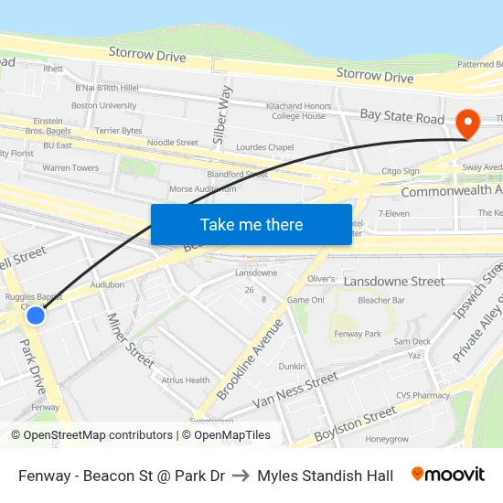 Fenway - Beacon St @ Park Dr to Myles Standish Hall map