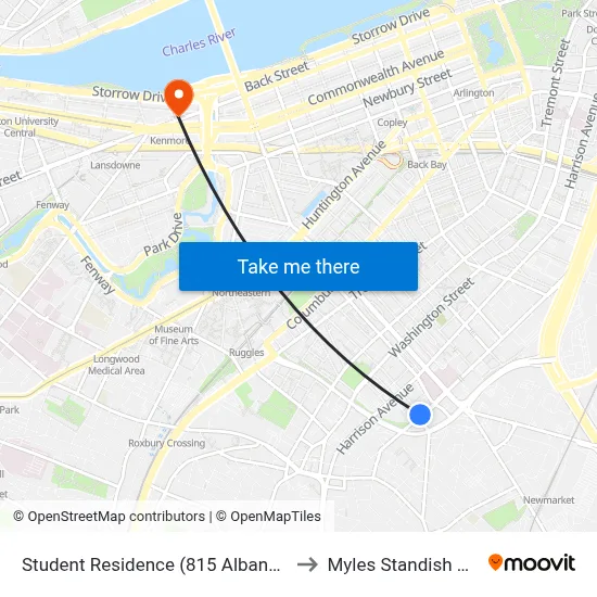 Student Residence (815 Albany St) to Myles Standish Hall map