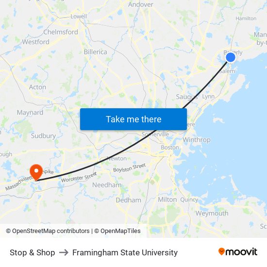 Stop & Shop to Framingham State University map