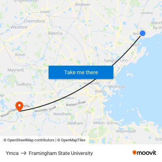 Ymca to Framingham State University map