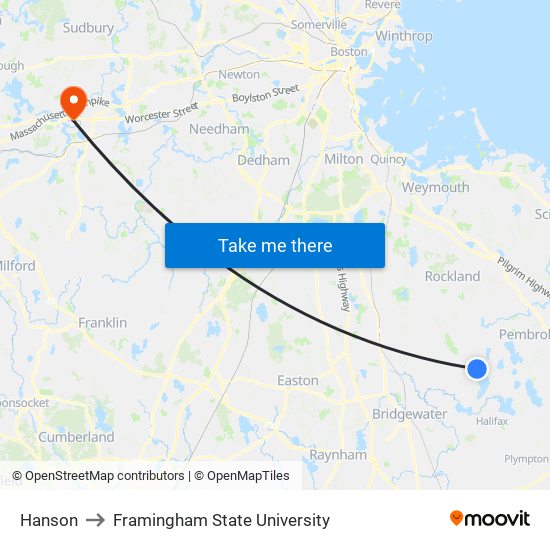 Hanson to Framingham State University map