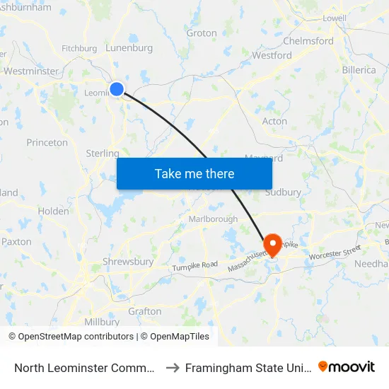 North Leominster Commuter Rail to Framingham State University map