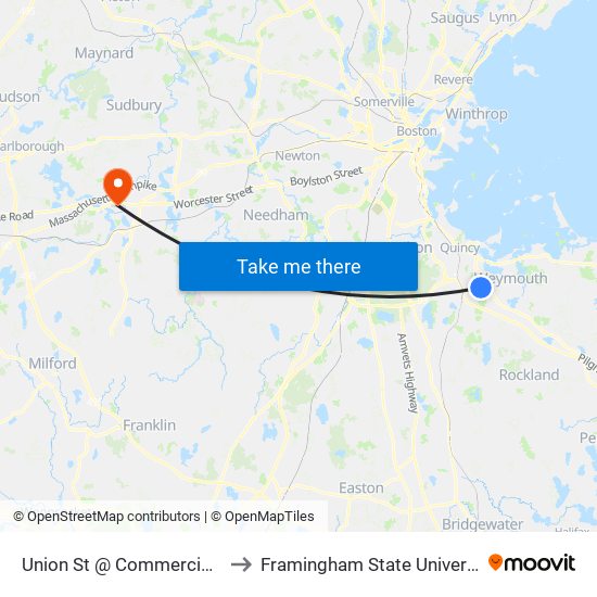 Union St @ Commercial St to Framingham State University map