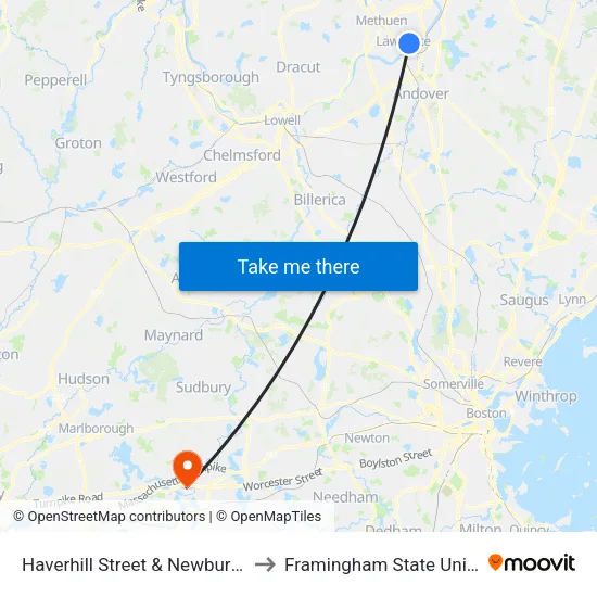 Haverhill Street & Newbury Street to Framingham State University map