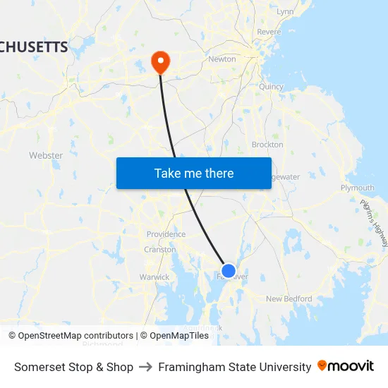 Somerset Stop & Shop to Framingham State University map