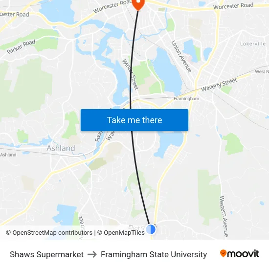 Shaws Supermarket to Framingham State University map