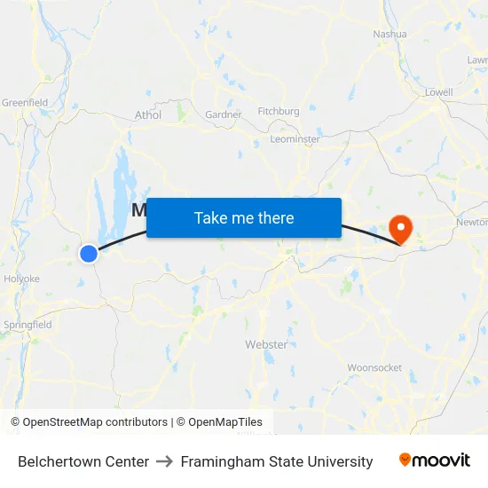 Belchertown Center to Framingham State University map